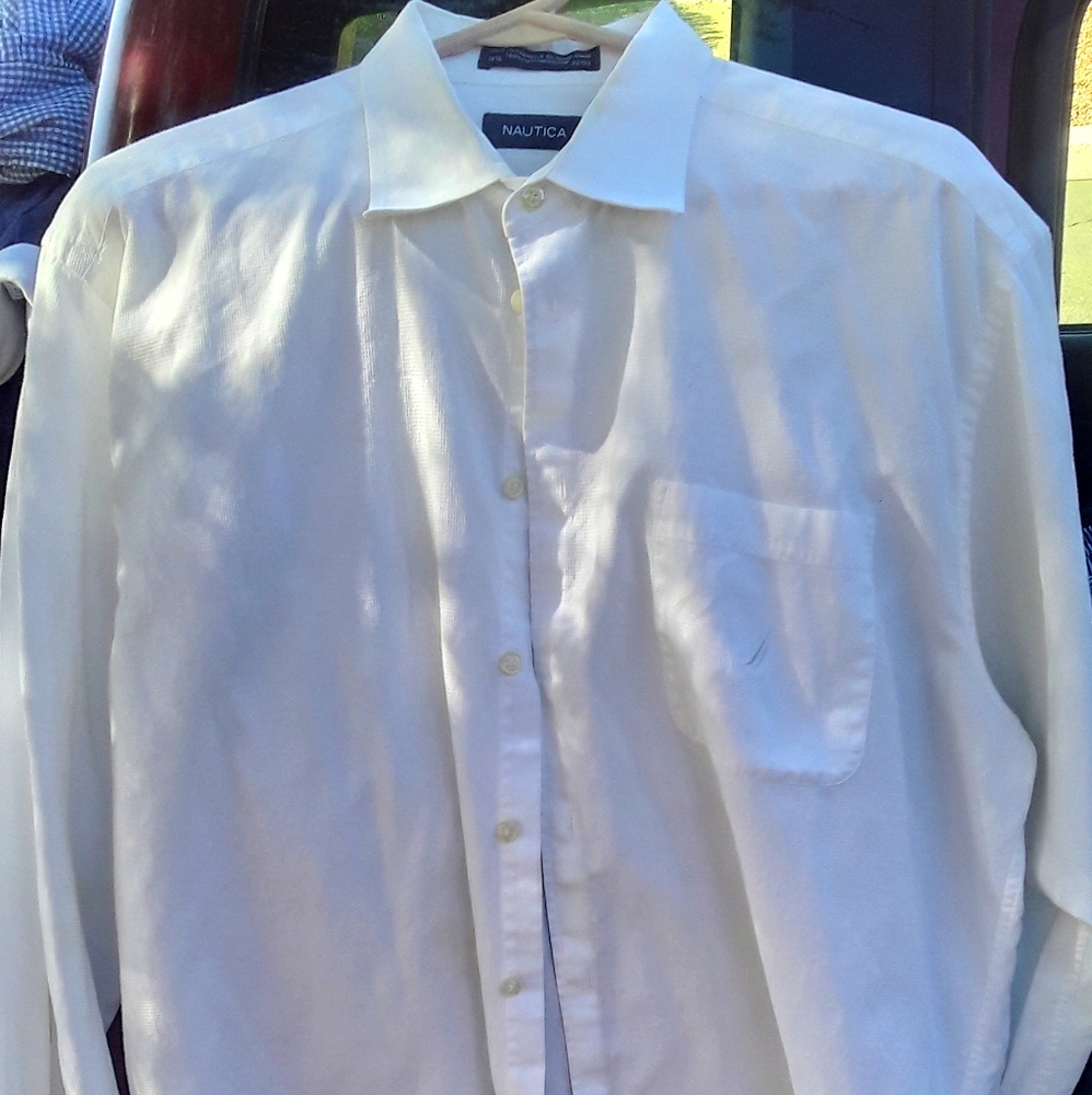 Men's long sleeve white Nautica button-up shirt